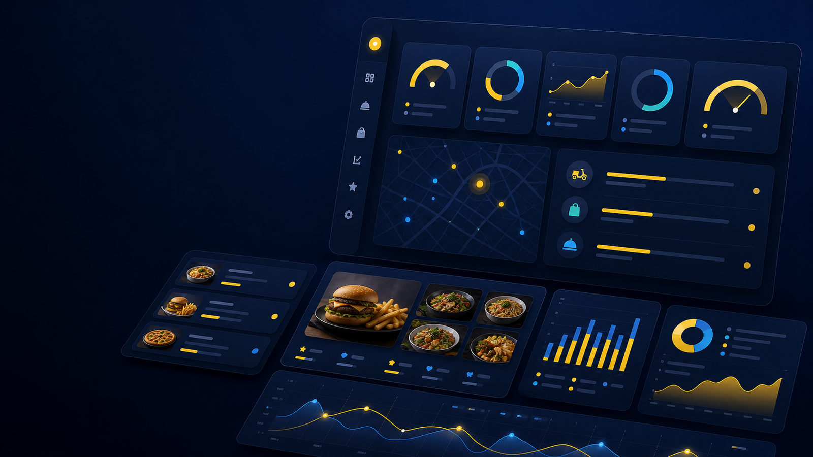 Painel visual de marketplace e delivery